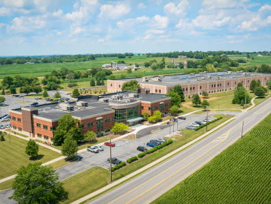 Aerial shot of Pennsylvania College of Health Sciences (PA College), the former Bosch building and warehouse in Greenfield Corporate Center.